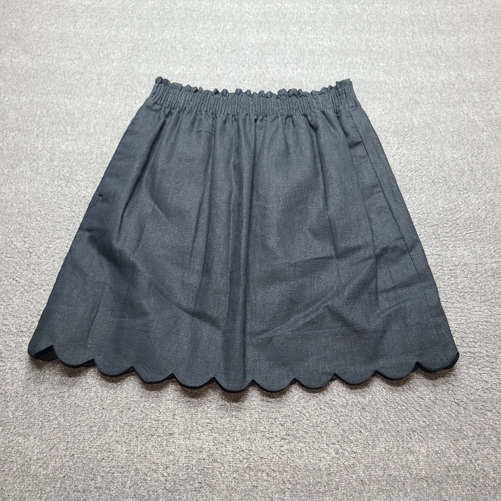 J.Crew Scalloped Skort Womens 0 Black New Linen Blend Smocked Paperbag AL195